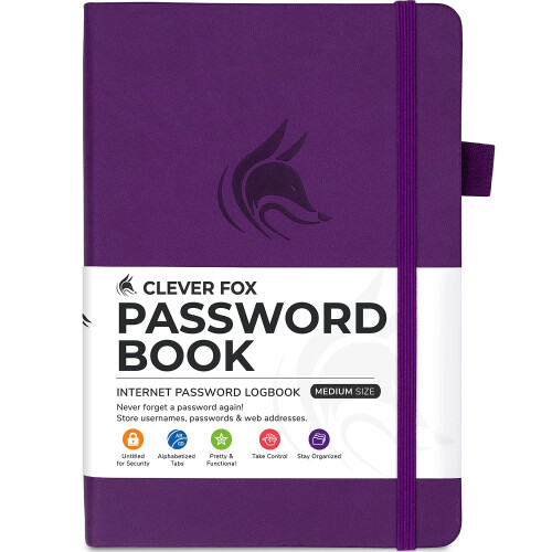 Libro delle password Clever Fox con schede. Indirizzo Internet e password Orga 1