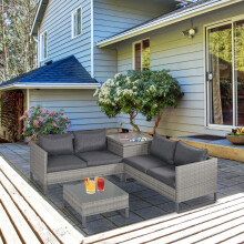 Outsunny 4 PCs Rattan Wicker Sofa Set Conservatory Furniture w/ Side Storage Box