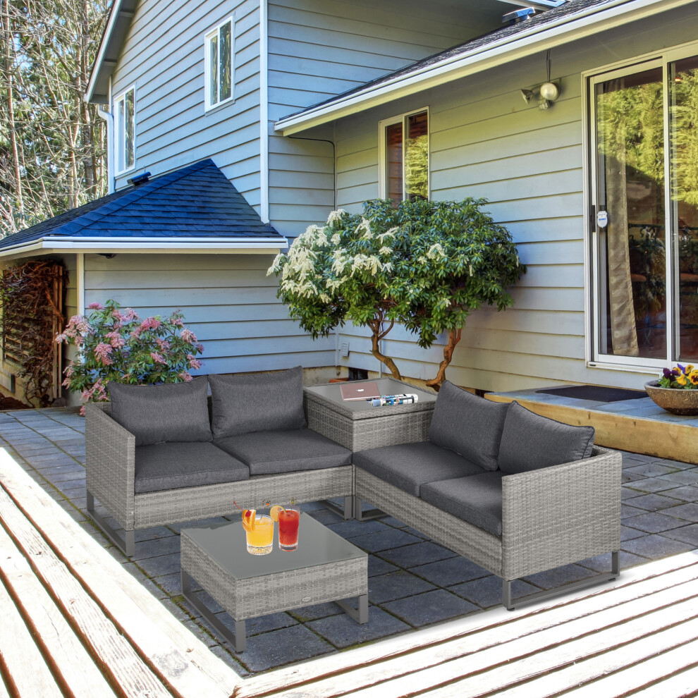 Outsunny 4 PCs Rattan Wicker Sofa Set Conservatory Furniture w/ Side Storage Box
