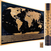 Scratch Off Map of the World with Flags - 24 x 17 Ltt att rama in Scratch Off World Map Wall Art Poster med amerikanska stater och flaggor - Del