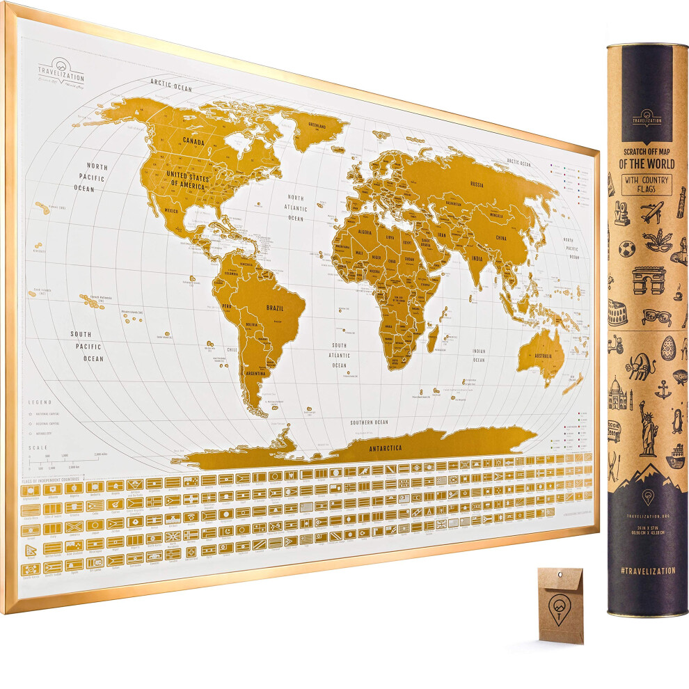 Zdrapka z mapa swiata z flagami - 24 x 17 Latwa do oprawienia w ramke ...