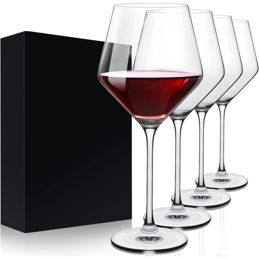 (4 Count (Pack of 1)) Red wine glass set of 4, long stem crystal wine glasses, suitable for wedding anniversary birthday gifts
