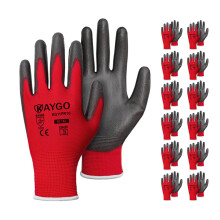 KAYGO veiligheidswerkhandschoenen PU-gecoat-12 paar naadloos gebreide handschoen met polyurethaan gecoate gladde grip op handpalm en vingers voor man