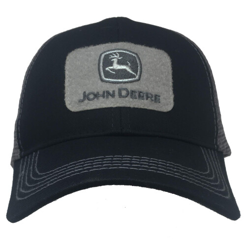 John Deere John Deere Silver Patch Mesh Back Trucker Cap-Black/Gray