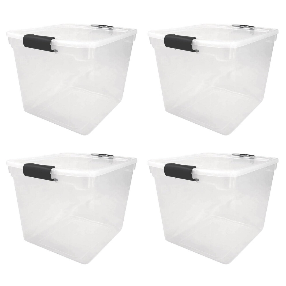 HOMZ 4 Pack Large Clear Plastic Storage Bins with Latching Lids 31 Quart Gray