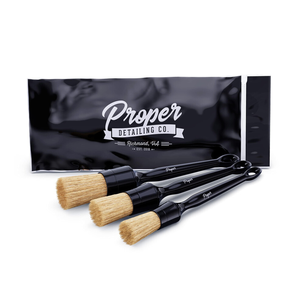 PROPER DETAILING CO. Car Detailing Brush 3 Pack Natural Boars Hair De