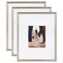Kate and Laurel Adlynn Wall Picture Frame Set 16"" x 20"" matted to 8"" x 10"" Warm Silver Set of 3