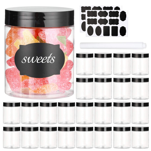 Dabacc 8 OZ Plastic Jars with Lids 24 Pack Clear Plastic Slime ...