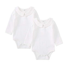 pureborn 2-Pack Newborn Unisex -vauvan bodi Peter Pan kaulus Solid Baptism pitkhihainen valkoinen 0-3 kuukautta