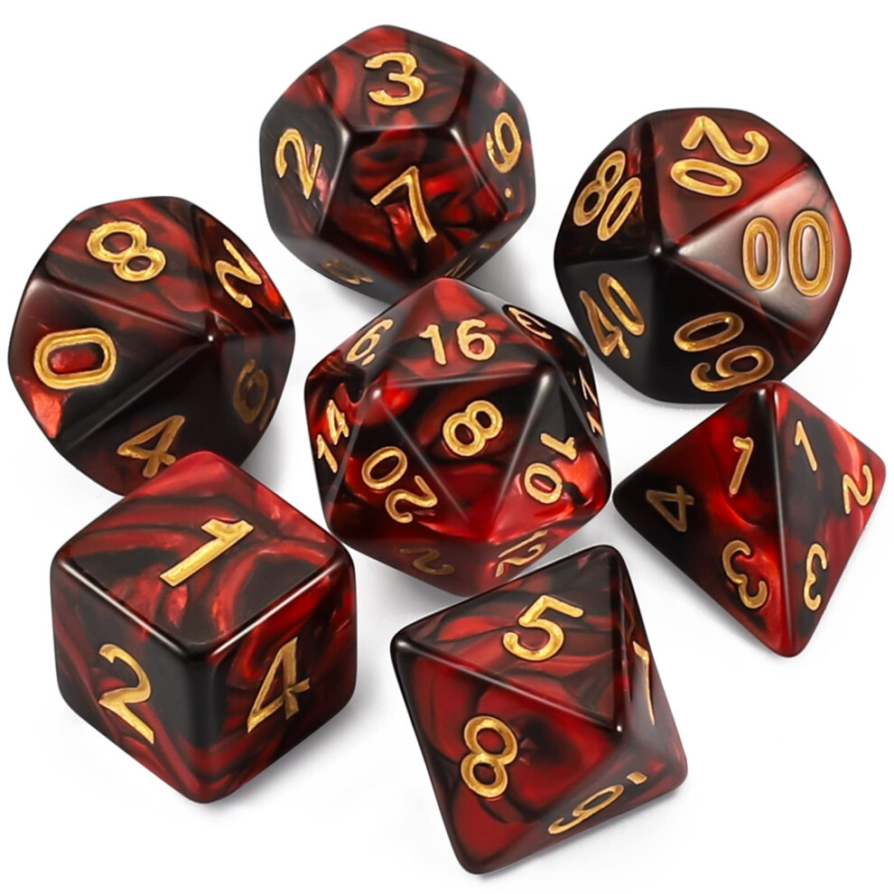 Ensemble De D S Qmay Dnd - D S Poly Driques D&D (7 Pi Ces) Pour Donjons Et Dragons (Rouge Et Noir)-image