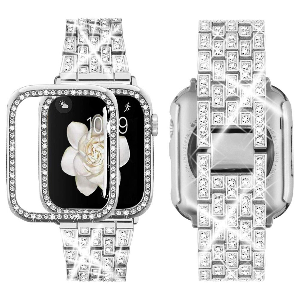 Supoix Compatibile Con Cinturino Apple Watch Da 40 Mm + Custodia, Gioielli Da Donna Con Strass Di Ricambio In Metallo E Morbida Custodia Protettiva In Tpu Per Iwatch Serie 6/5/4/Se (Argento)-image