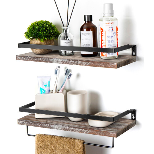 Badkamer opbergrek, Wandgemonteerde zwevende badkamerplank, make-uptafel organizer for cosmetica, keukenkruidenrek, handdoekhouder(Double Pole,40Cm