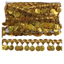 MIPPER 10 Yards Coin Shape Sequin Tassel Trim 177 Inch Width Fringe Lace Dance Dress Belt Chain DIY Clothing Ribbon Gold