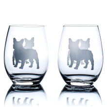 greenline goods Pahare de vin fara tulpina pentru bulldog francez (Set de 2) - Unic pentru iubitorii de cini - Silueta fran?uzeasca gravata pe 2
