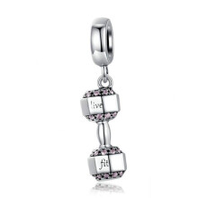Fotboll Bead Charms i Svart och Vit Emalj 925 Sterling Silver Fotboll för Pandora Armband (Dumbbell Charm)