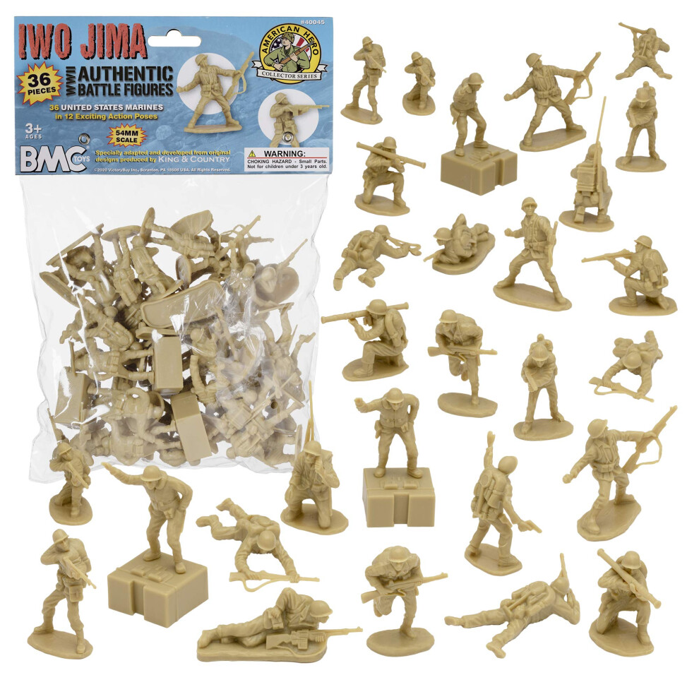 Bmc WW2 Iwo Jima Us Marines Plastic Army Men - Tan 36Pc Soldat Am Ricain-image