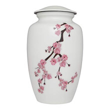Liliane Memorials Pink Cherry Blossom Flowers Cremation Urn - White Funeral Urn For Human Ashes - Hand Made in Aluminium - Passer