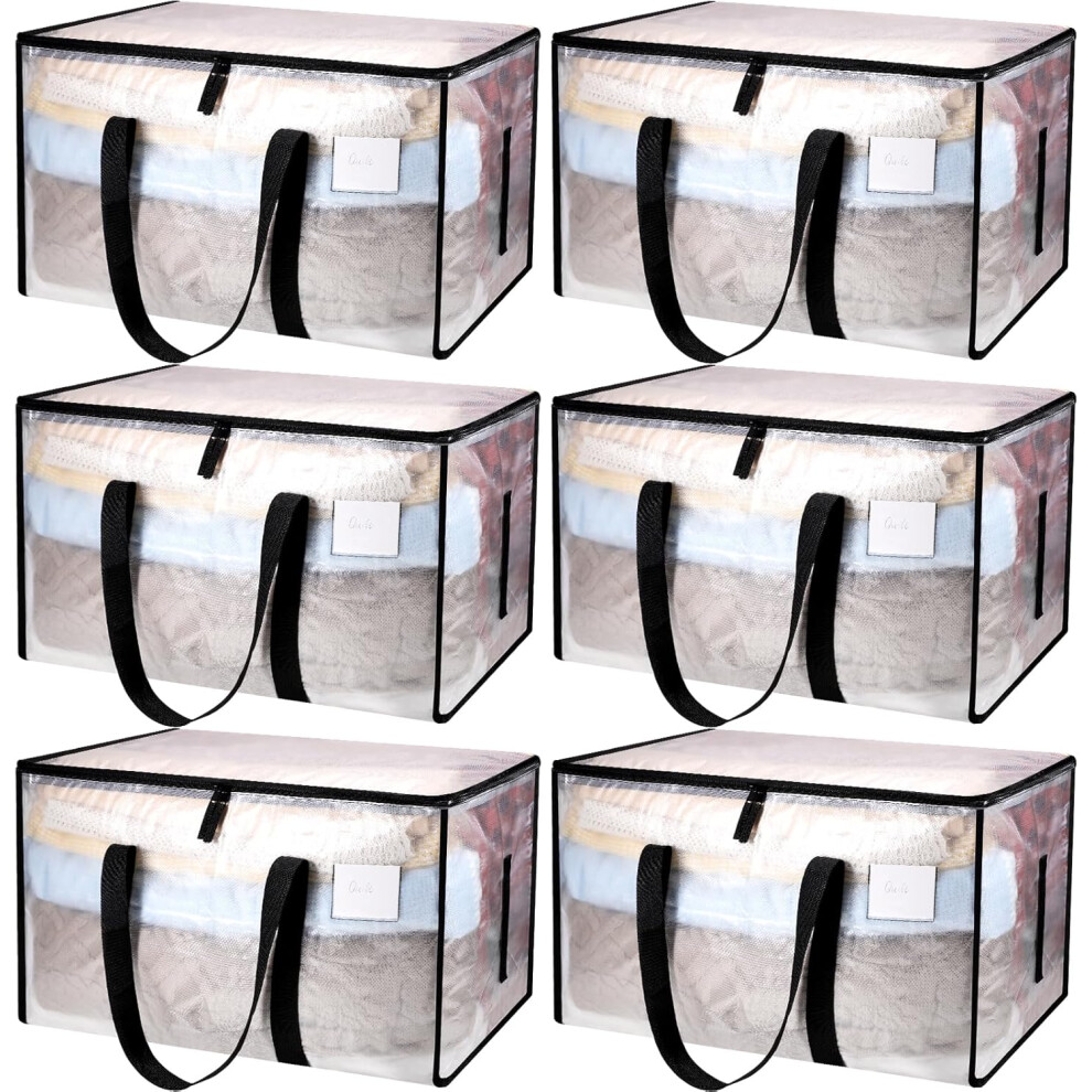 (6 Pack, 90L Top Zip) 6 Pack Large Clothing Storage Bags with Lid Transparent Moving Bags Heavy Duty Moving Tote Bags with Zipper Packaging Bags