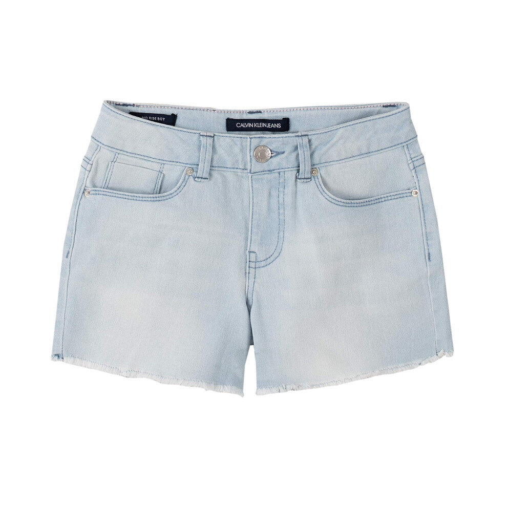 Calvin Klein Girls' Boyfriend Fit Stretch Denim Jean Shorts  Stratus/C