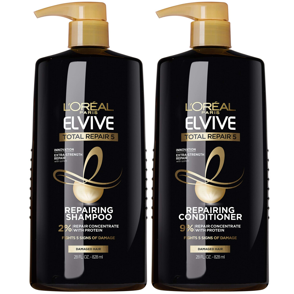 New L’oréal Paris L\'Oreal Paris Elvive Total Repair 5 Repairing Shampoo And Conditioner For Damaged Hair, 28 Ounce (Set Of 2) 071249420287