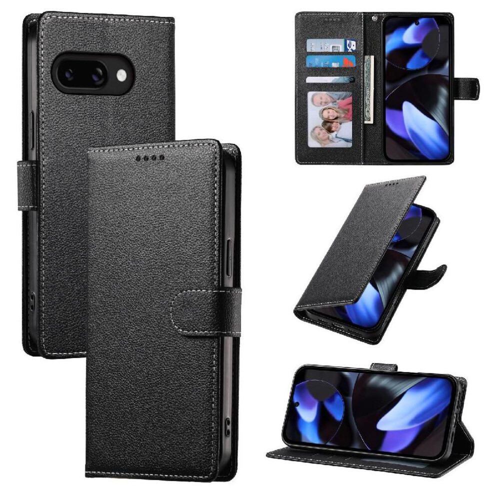 (Black) Case For Google Pixel 9A Shockproof Card Slots Magnetic Closure Daily Use Black 764490290364