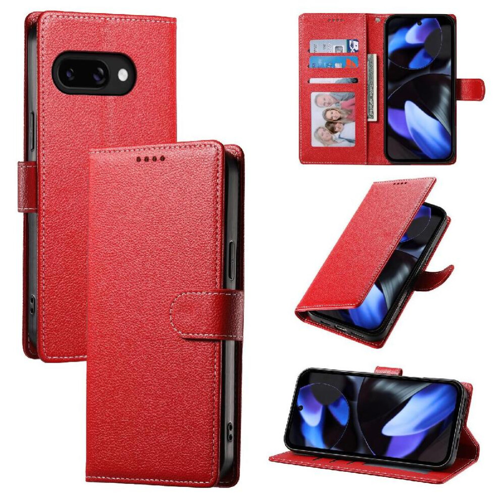 (Red) Case For Google Pixel 9A Shockproof Card Slots Magnetic Closure Daily Use Red 764490290388