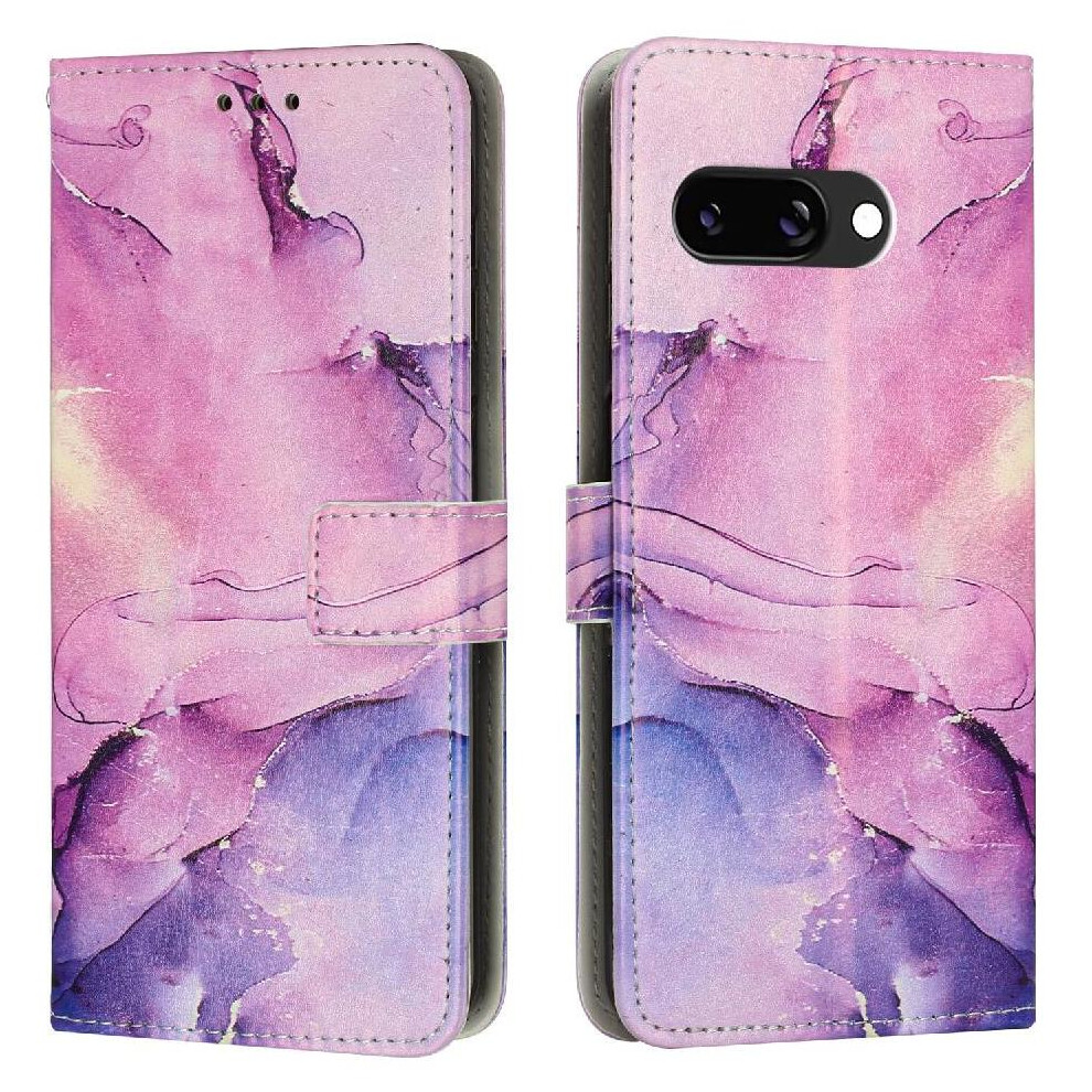 (Purple) Flip Case For Google Pixel 9A Buckle Flap Painted Marble Wallet Case Card Insertion Purple 764490290791