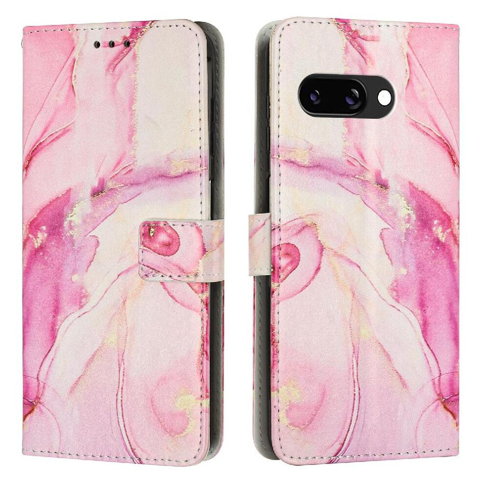 (Rose ) Flip Case For Google Pixel 9A Buckle Flap Painted Marble Wallet Case Card Insertion Gold 764490290814