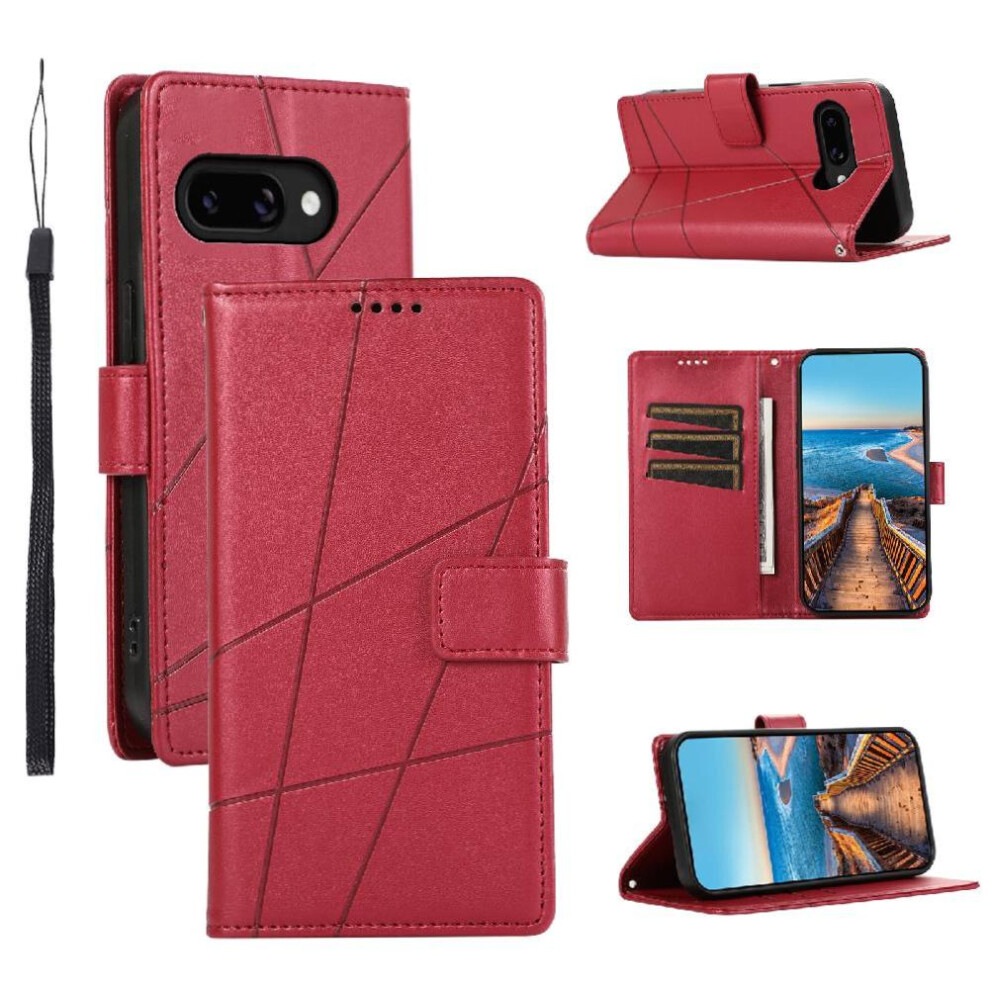 (Red) Flip Case For Google Pixel 9A Shockproof Shock Absorbing Three Card Slots Kickstand Red 764490290906