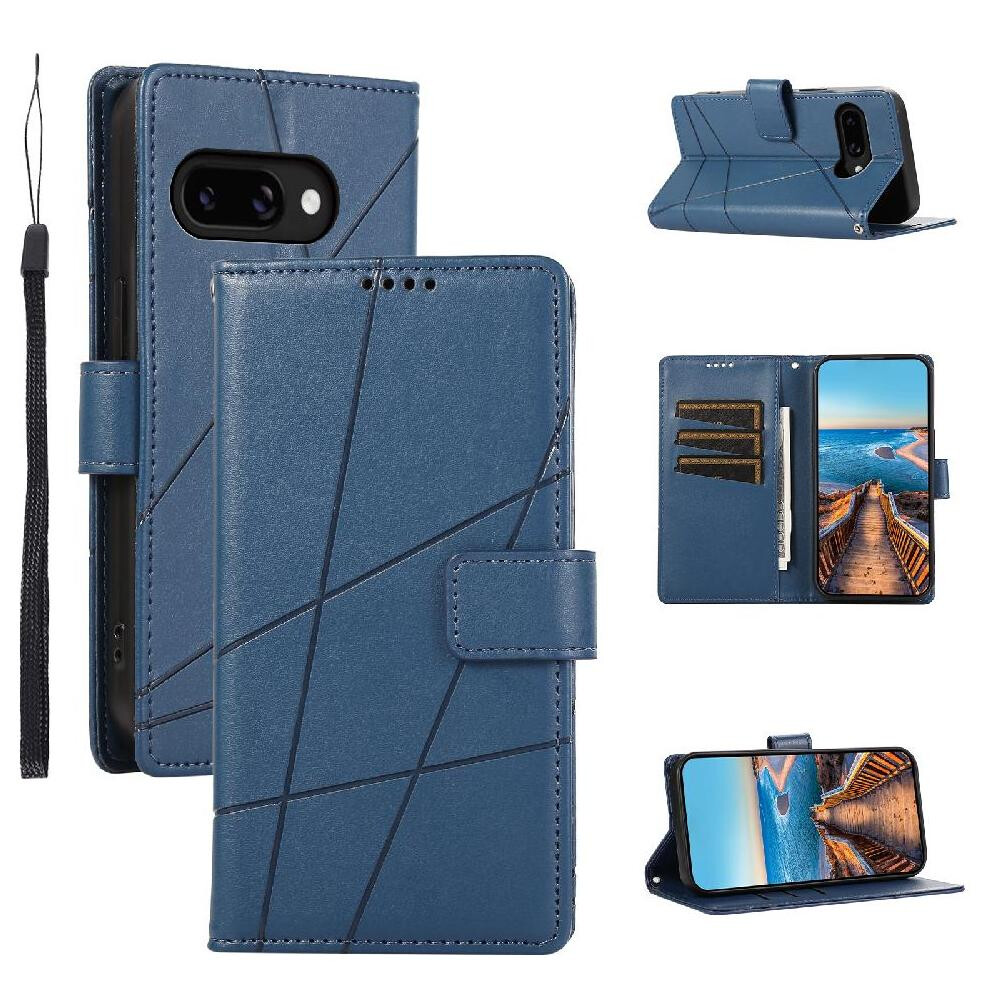 (Blue) Flip Case For Google Pixel 9A Shockproof Shock Absorbing Three Card Slots Kickstand Blue 764490290883