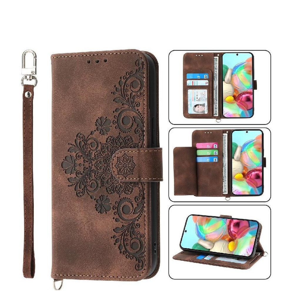 (Brown) Flip Case For Google Pixel 9A Multiple Credit Card Slots Shockproof Embossed Wristband Brown 764490291200