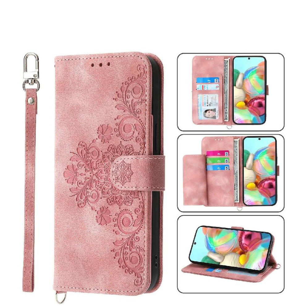 (Pink) Flip Case For Google Pixel 9A Multiple Credit Card Slots Shockproof Embossed Wristband Pink 764490291187