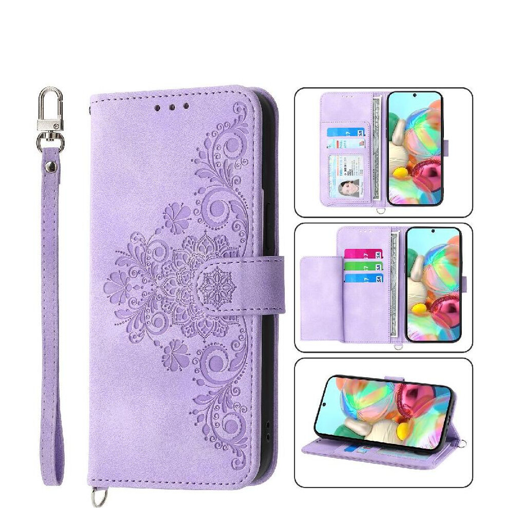 (Purple) Flip Case For Google Pixel 9A Multiple Credit Card Slots Shockproof Embossed Wristband Purple 764490291170