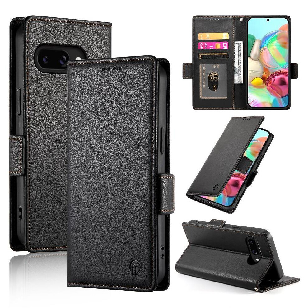 (Black) Flip Case For Google Pixel 9A Wallet Flip Business Card Slots Daily Use Black 764490291231