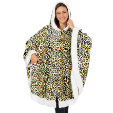 PAVILIA Wearable Blanket for Adult Women, Cozy Plush Fleece Blanket Poncho Cape with Hood, Super Soft Shawl, Angel Wrap Throw for Office, Cheetah Yell