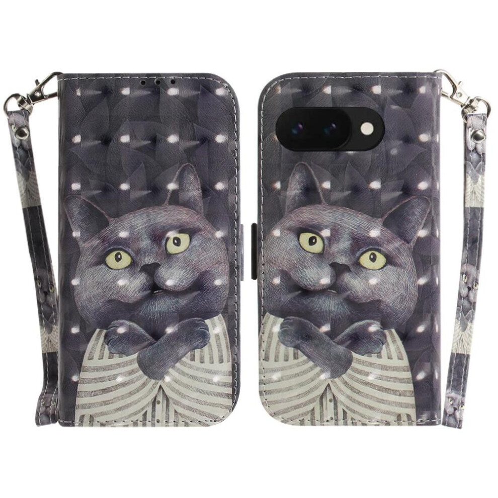 (C2) 3D Painted Protective Case For Google Pixel 9A Lanyard Card Slots Magnetic Closure Pu Leather Wallet 764490292009