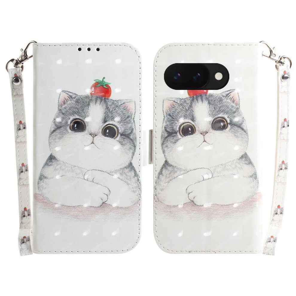 (C10) 3D Painted Protective Case For Google Pixel 9A Lanyard Card Slots Magnetic Closure Pu Leather Wallet 764490292092