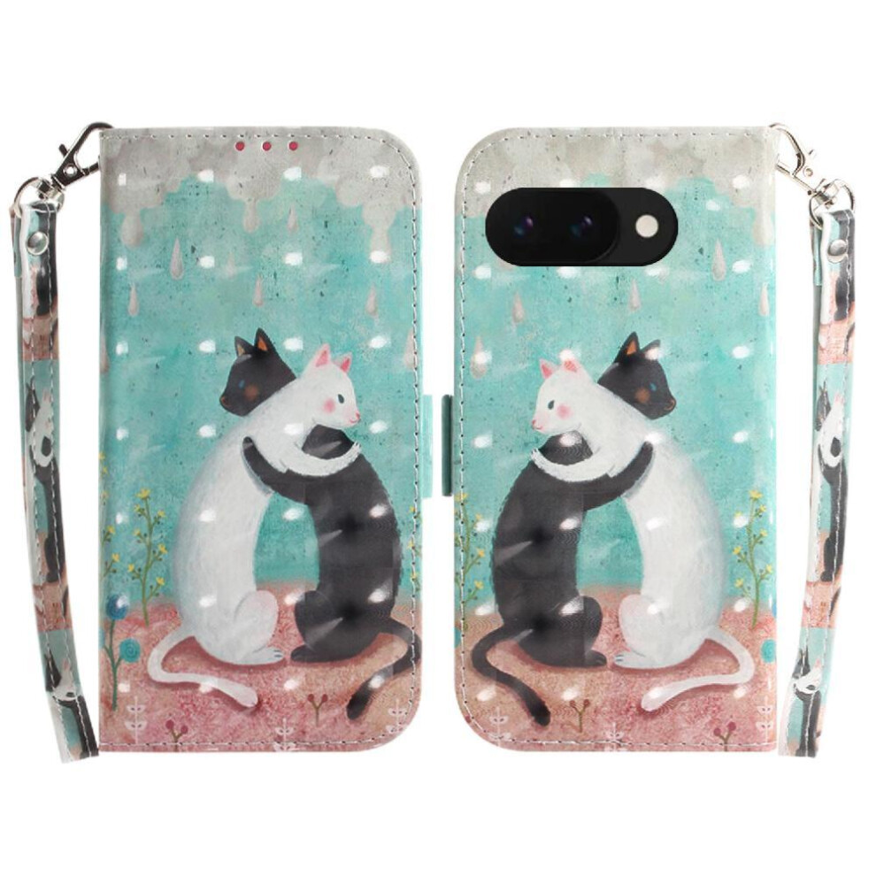(C9 ) 3D Painted Protective Case For Google Pixel 9A Lanyard Card Slots Magnetic Closure Pu Leather Wallet 764490292085