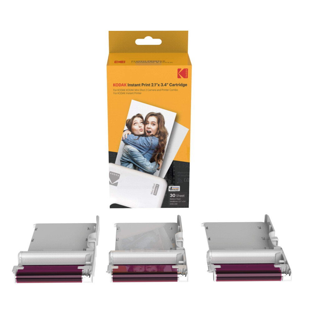 Kodak 30 Pack 4PASS Real Photo 21x34  Laminate Process Cartridge  AllinOne Paper and Color Ribbon RefillCompatible w