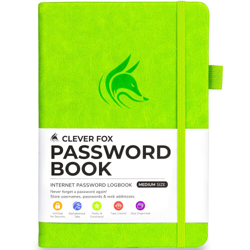 Libro delle password Clever Fox con schede. Indirizzo Internet e password Orga 1