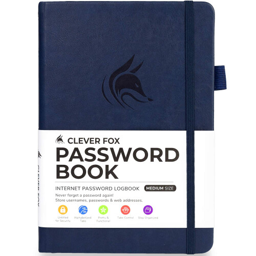 Libro delle password Clever Fox con schede. Indirizzo Internet e password Orga 1