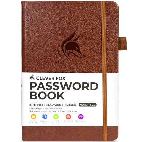 Libro delle password Clever Fox con schede. Indirizzo Internet e password Orga