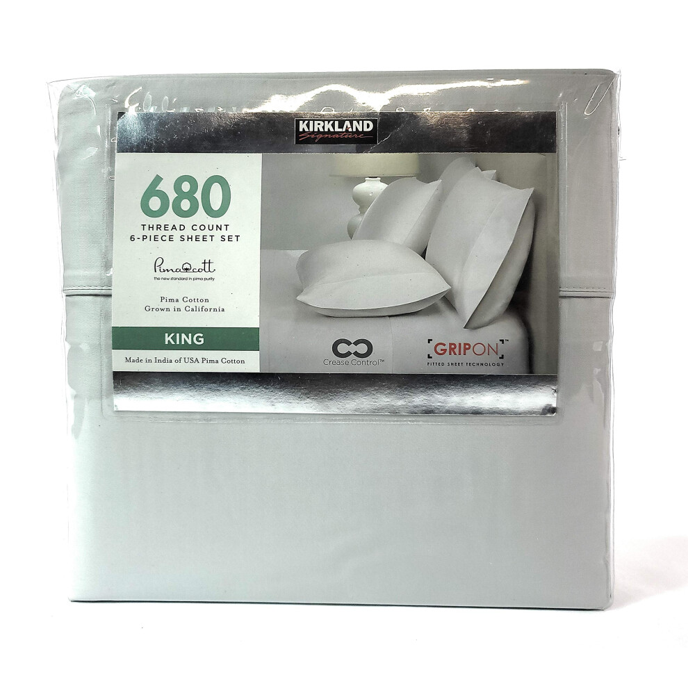 King Grey Gray 680 Thread Count Kirkland Sheet Set 6 Piece Deep Pocket-image-OPC-PFMS86H-NEW