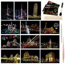 M MUGIT Magic Scratch Art Paper Mini plic Carte po?tala Rainbow Night View Scratchboard pentru adul?i ?i copii Set de arta ?i me?te?uguri: 12 col