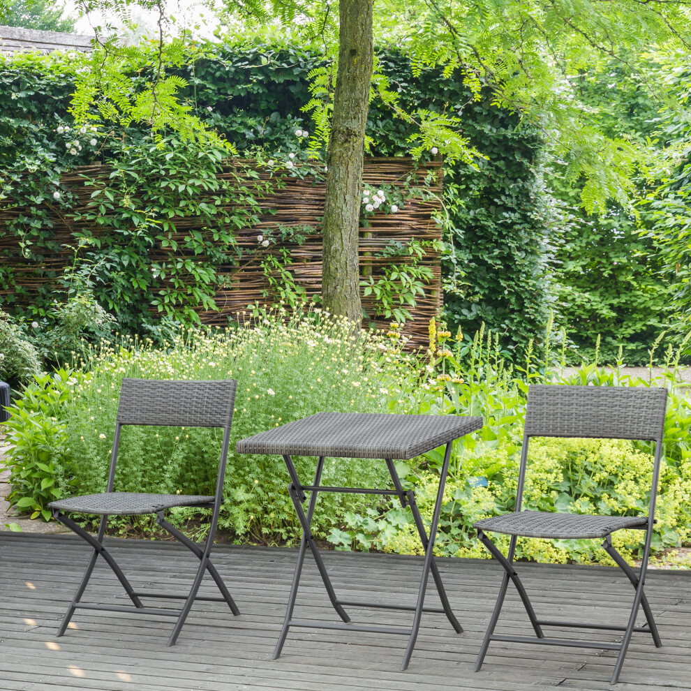 New Outsunny 3Pc Bistro Set Rattan Furniture Garden Folding Chair Table Grey