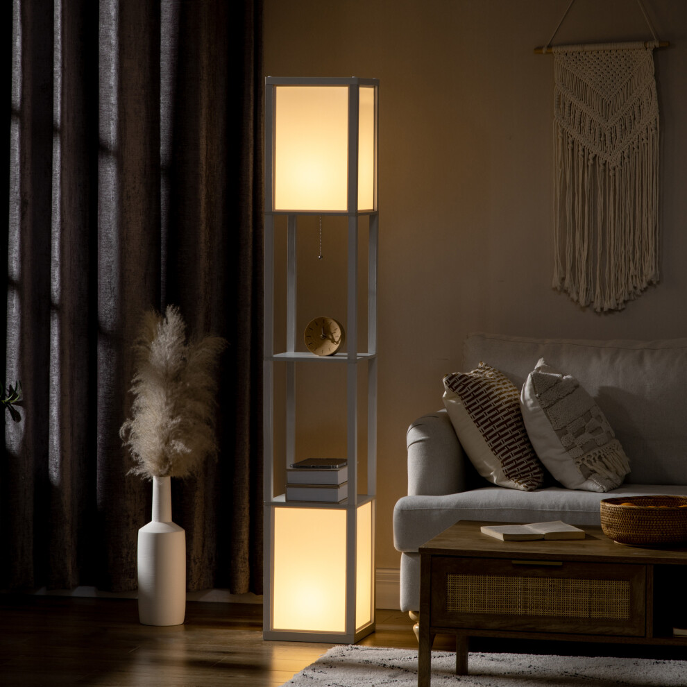 HOMCOM Shelf Floor Lamp with Dual Light, for Living Room, Bedroom in White - Image 5