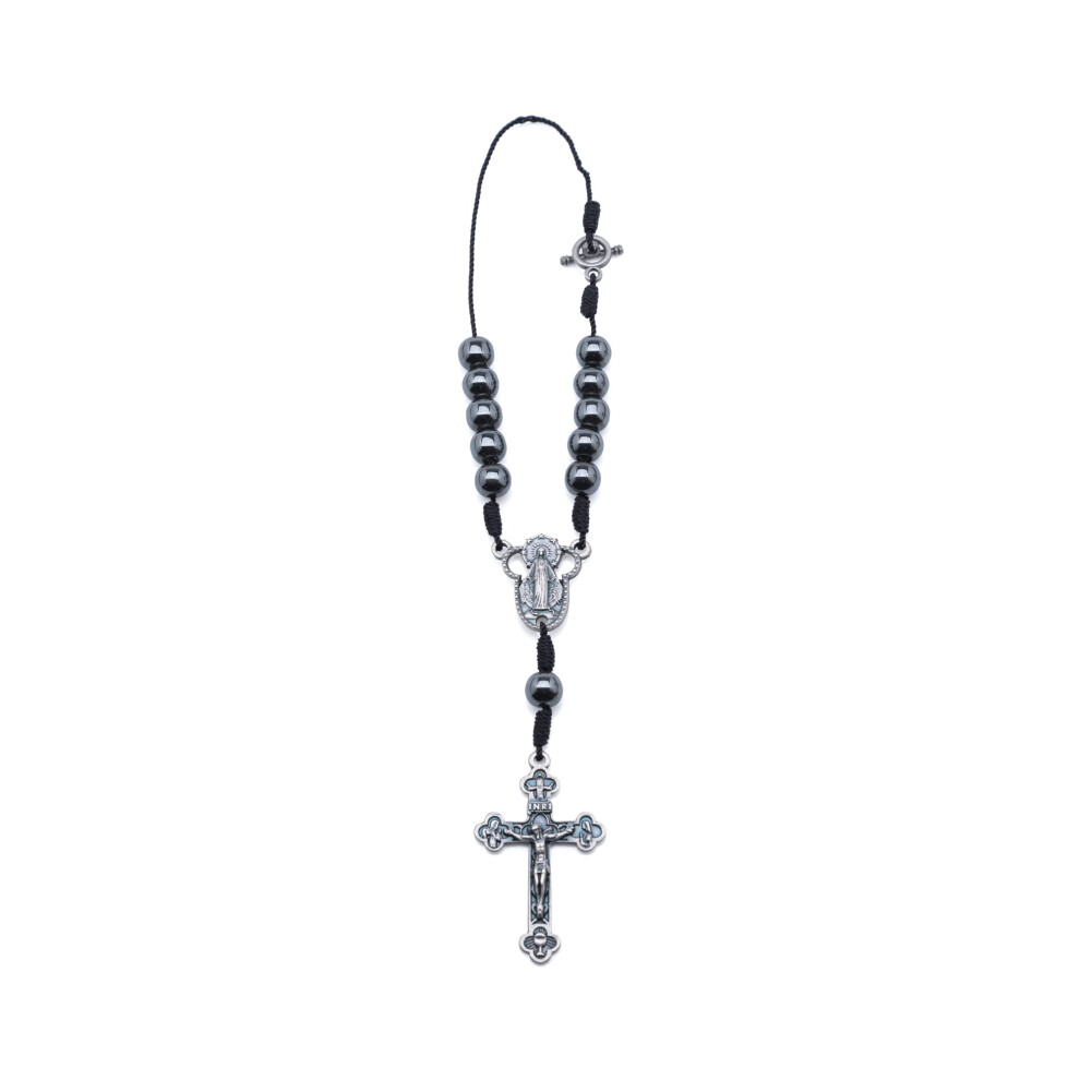 Intercession Hematite Car Rearview Mirror Rosary (St Benedict) 603964109651