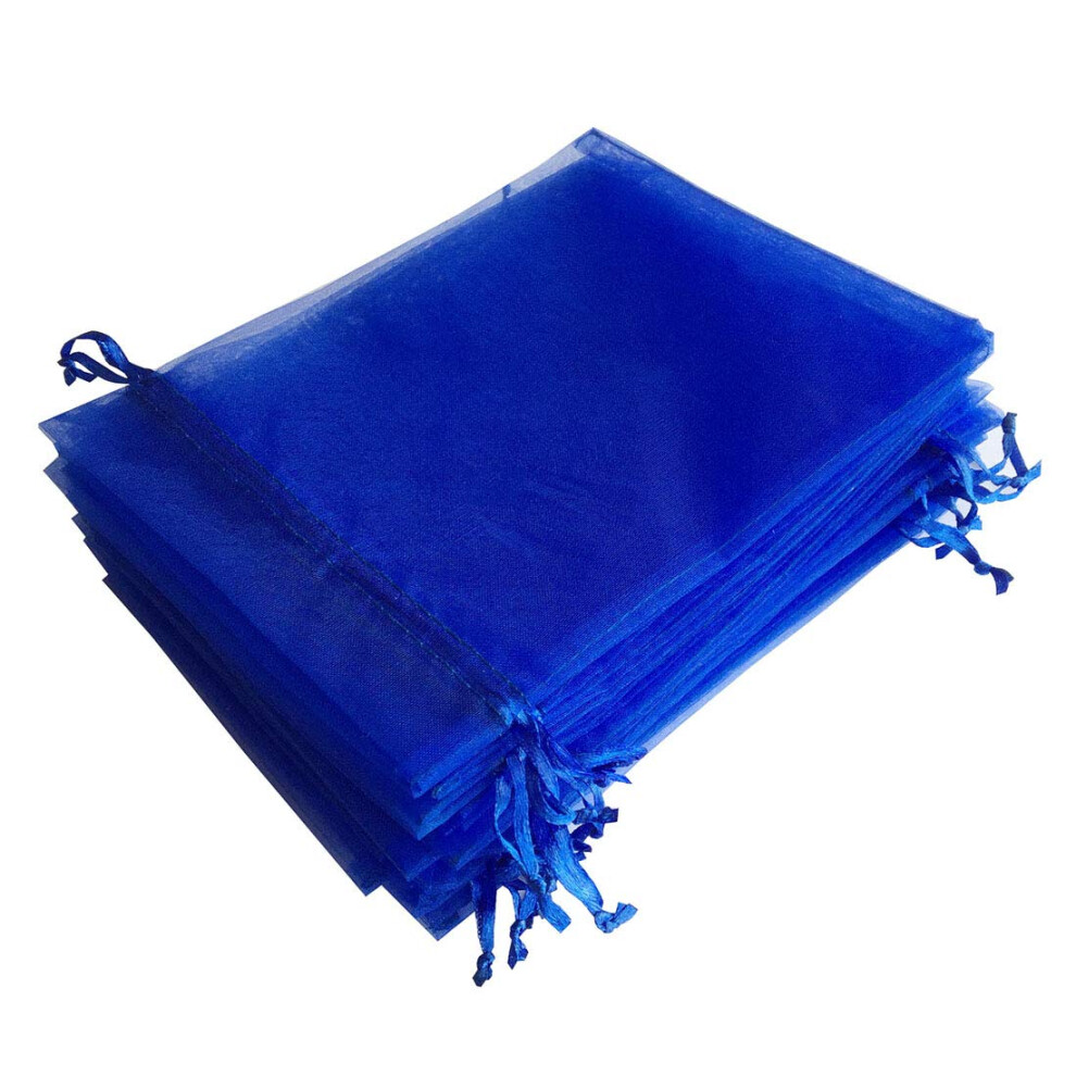 Pimuza Paquete De 50 Bolsas Para Envolver Regalos De 4 X 6 Pulgadas, De Organza Azul Real, Transparente-image