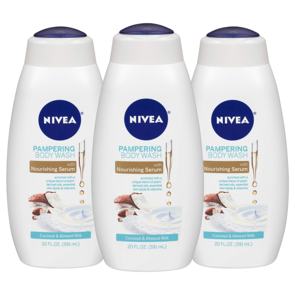 NIVEA Coconut and Almond Milk Body Wash with Nourishing Serum  Pack of 3  20 Fl Oz Bottle