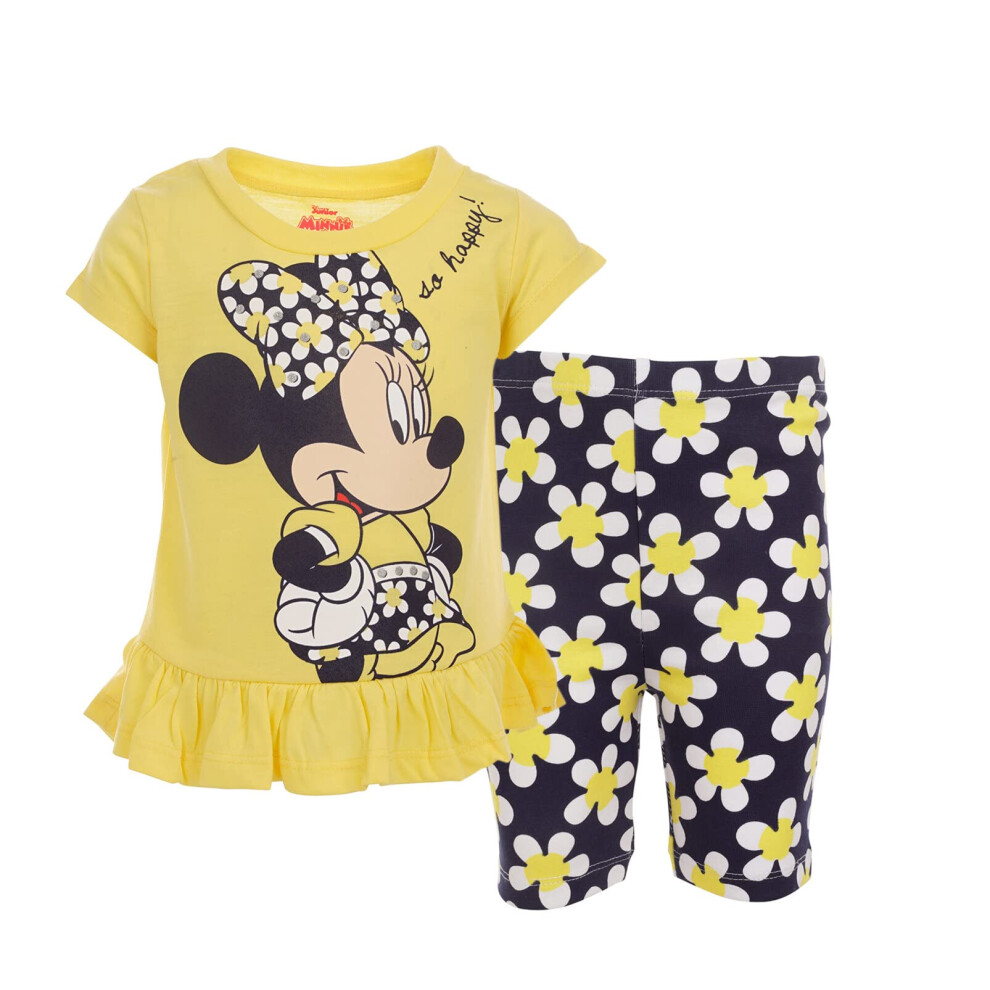 Disney Minnie Mouse Little Girls T-Shirt and Bike Shorts Outfit Set Fl
